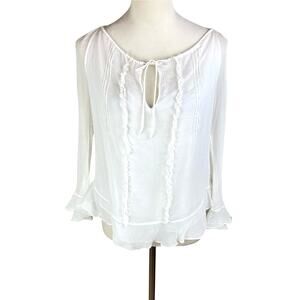 Diane Von Furstenberg Sheer Silk Long Sleeve Tie Up Keyhole Neck Blouse